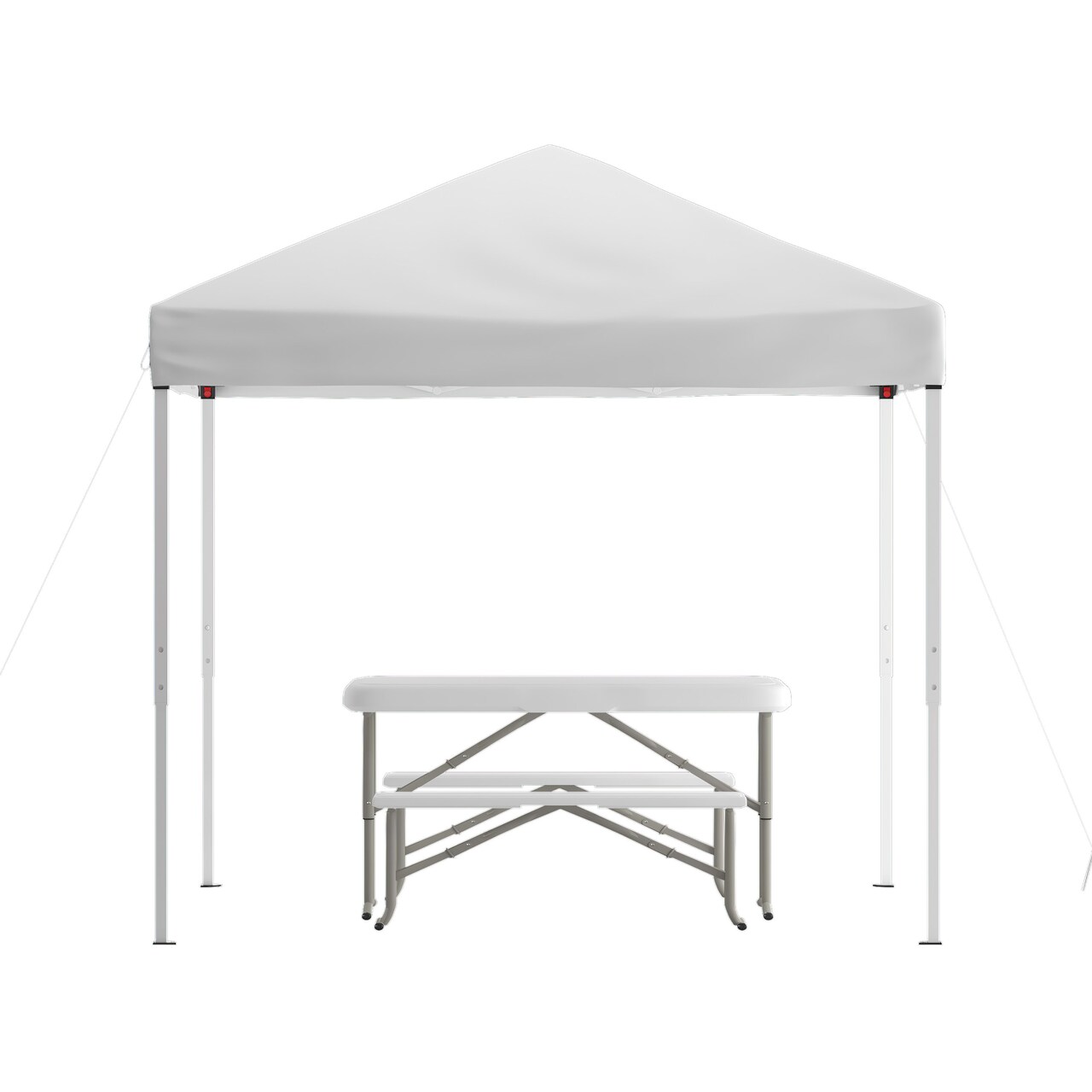 Emma and Oliver Portable Tailgate, Camping or Event Set with White Pop Up Event Canopy Tent with Carry Bag and Folding Table with Benches Set
